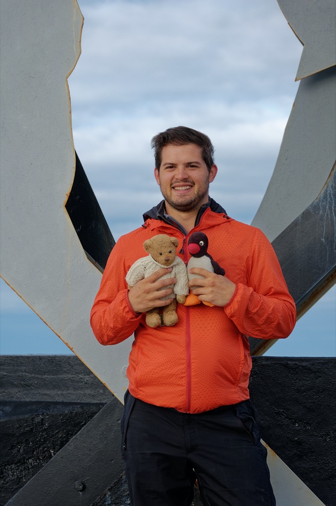 Adrian with the guys by the albatross statue