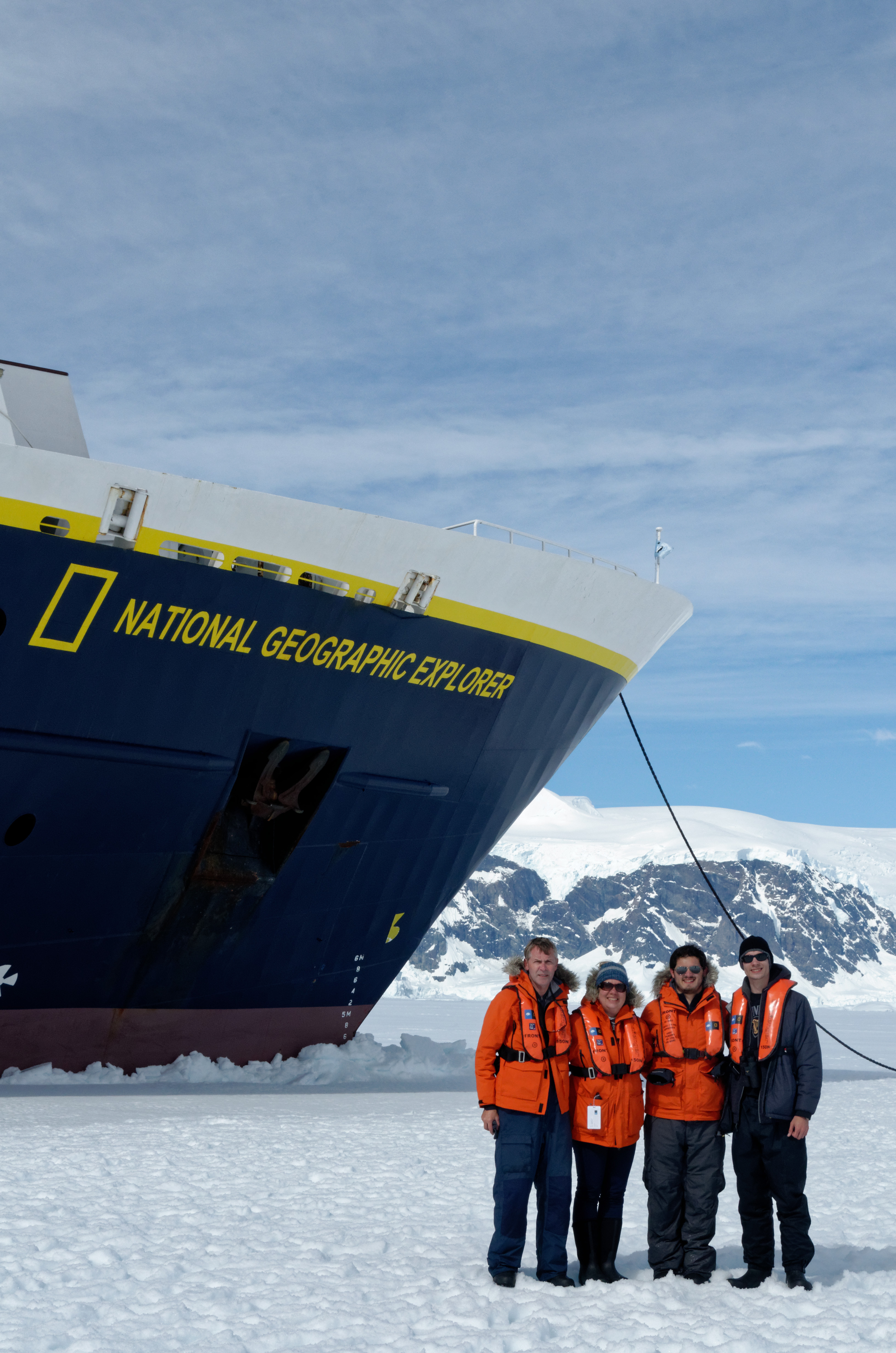 The traveling crew on the ice in Antarctica